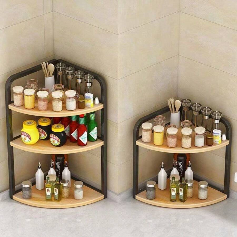 1 pièce Étagère de rangement, étagère d'angle en métal à 3 niveaux pour le comptoir, organisateur de rangement de grande capacité pour la maison, pour la cuisine et la salle de bain, accessoires de maison et rangement - Noir - Voir 1