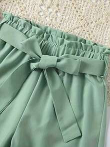 Young Girl Numeric Print Round Neck Tank Top And Pants Casual Set - White - View 3