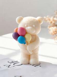 Moule de bougie en forme d'ours en peluche avec ballons - Ours en peluche avec ballons, moule en silicone réutilisable et facile à démouler pour bougies, résine, argile, plâtre - Décorations pour la Saint-Valentin, le mariage, l'anniversaire - Cadeau romantique pour les couples, la mariée, le marié - Moule flexible, décorations de mariage, cadeau d'anniversaire, artisanat décoratif, matériau facile à démouler, moule à bougie, fournitures pour la fabrication de bougies - Blanc - Voir 5