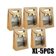 5pcs Bow Knot Transparent Window Handbag, Extra Large/Small/Medium/Large Brown Gift Tote Bags - Khaki - View 4