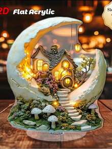 1 Stück Bohemian Stil Acryl 2D flaches Weihnachts-Mond-Haus Tischdekoration, vielseitige Mondlicht-Dorfszene Figur, geeignet für Zuhause, Büro, Veranda, Raumdekoration, perfektes Weihnachtsgeschenk - Verschiedenfarbig - Übersicht 7