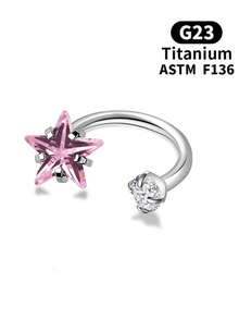 F136 Titanium Alloy Lip Stud, Star Zirconia Horseshoe Cartilage Earring, Ear Piercing Jewelry, Music Festival - #1 - View 3