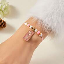 Pulseras de cuentas para mujer, románticas y elegantes, con colgante, ideal como regalo de San Valentín. - Etiqueta colgante XOXO - Rosa - Ver 1
