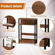 Techigher Narrow Side Table, 3-Tier End Table With Storage Shelf, Thin Sofa Side Table For Narrow And Small Spaces, Bedside Table Nightstand For Living Room - Walnut - View 7