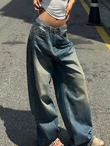 青少年时尚直筒阔腿休闲牛仔裤