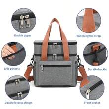 Cooler Bag, Picnic Bag, Insulated Bag, Lunch Bag For On The Go, Double-Decker Thermal Bag For Men And Women, Foldable Insulated Lunch Bag, Portable Lunch Box, Reusable Lunch Box For Men And Women With Shoulder Strap, Lunch Bag With Powerful Cooling Performance. Waterproof, Foldable Cooler Bag For School/Work/Outdoors - 灰色 - 查看 5