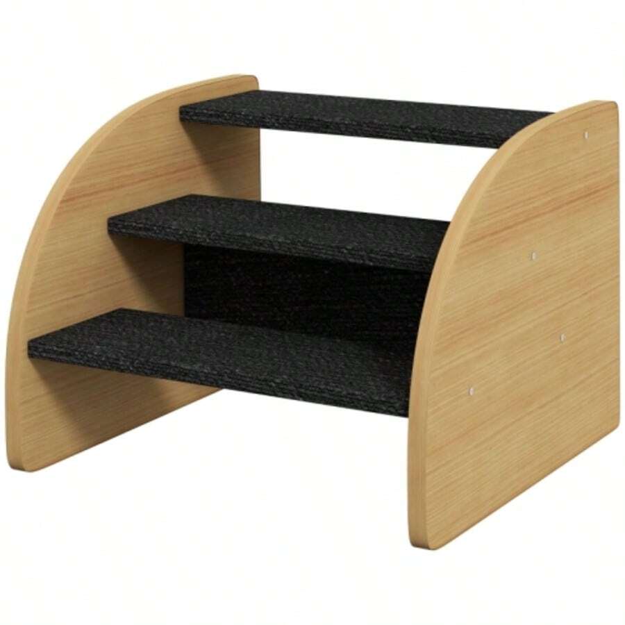 Pet Stairs, 3 Steps, For Small Dogs, 38.5 Cm X 38.5 Cm X 30 Cm, Oak And Black - Ginger - View 1