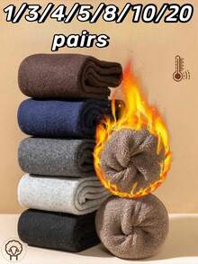 20 Pairs Men's Thick Wool Crew Socks, Winter Socks, Thermal Socks, Ski Socks, Cycling Socks, Outdoor Sports Socks, Suitable For Christmas/Thanksgiving/New Year Gifts, Comfortable Daily Life And Sports Socks