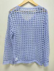 Summer Vacation Hollow-Out Loose Pullover Knitted Sweater Casual - Blue - View 2