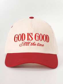 1pc Women's Embroidered GOD IS GOOD All The Time Baseball Cap | Vintage Washed Cotton, Color Block Design With Adjustable Snapback For A Flattering Fit | Perfect For Church, Christian Gifts, Weekend Outings, Spring Picnics, Cafe Dates And Inspirational Daily Wear - 彩色 - 查看 4