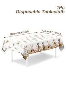 1件复活节兔子主题一次性塑料桌布，图案包含兔子、彩蛋和胡萝卜，适合复活节派对装饰、厨房/餐桌装饰、室内/室外装饰、节日派对用品，也可用作复活节拍照背景、派对装饰、家居装饰和春季装饰。 - 復活節兔子 - 查看 4