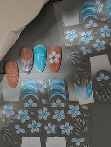 蓝色软胶浮雕花朵美甲贴纸 盛开的兰花 透明花瓣 日式婚礼设计 DIY美甲用品 浮雕饰品装饰美甲 - 淺藍色 - 查看 1