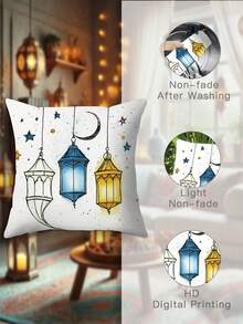 4pcs, Ramadan Pattern Soft Pillowcases, 17.72 X 17.72 Inches, Comfortable Matching, Practical And Beautiful, Unique And Exquisite Design, Machine Washable, With Zipper Closure, Suitable For Sofa, Car, Bedroom Decoration. - Royal Blue - View 7