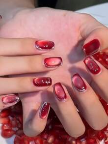 LYTTOA 10ml Wine Red Cat Eye Magnetic Gel Polish Soak Off Semi-Permanent Glass Bead Cherry Red Cat's Eye Gel Polish Nail Art Salons Nails - Multicolor - View 6