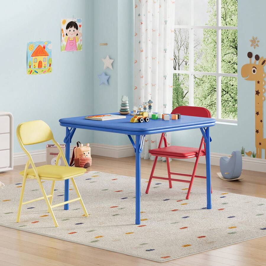 Techigher Kids Activity Table And Chair Set, 3/5 Piece Kids Folding Square Table And Chairs Set, Square Table & 2/4 Folding Chairs For Daycare And Classrooms, Indoor Play & Learning - 3 Piece, Colorful - View 1