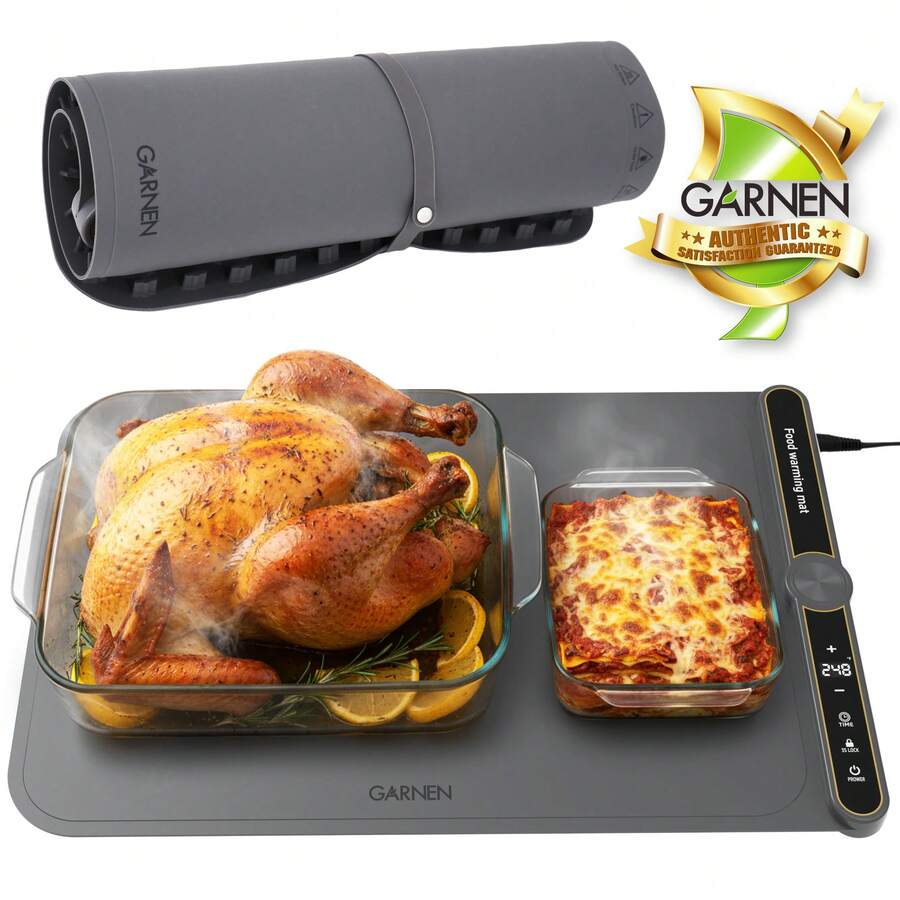 Garnen Warming Mat For Food With 9 Temp Level, Electric Food Warming Mat, 23"X15" Silicone Food Warmer, 8 Timer Settings, Portable Roll-Up Heating Mat - 灰色 - 查看 1