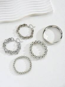 Bộ 5 vòng tay dây xích và hạt cườm kiểu cổ điển tối giản, thiết kế hình đồng xu cũ, phụ kiện dành cho nữ, thích hợp cho hẹn hò, kỳ nghỉ, trang phục hàng ngày, tiệc tùng, quà tặng lễ hội. - Bạc - Xem 8