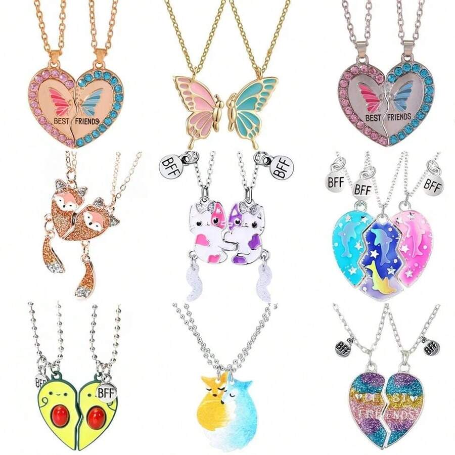 Magnetic Glitter Couple Crystal Chain Necklace, BFF Friendship Eternal Jewelry Gift For Women/Girls