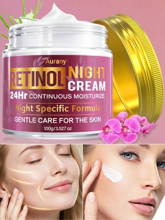 AURANY Crema de noche con retinol, crema facial antienvejecimiento, humectante reparador nocturno, con retinol y centella asiática, reafirmante y luminosidad, para líneas finas y arrugas, para todo tipo de piel, 100g