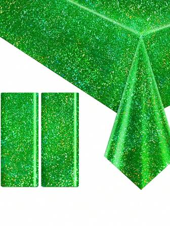 Holografisk grön duk, St. Patrick's Day-duk, glänsande metallisk plastduk, djungelvild dekor, holografisk grön duk, glänsande engångsduk i plast, sportdjungelfödelsedagsfestdekorationer för St. Patrick's Day