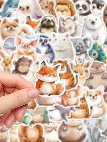 50pcs Watercolor Animal Stickers New Cartoon Cute Doodle Animals Decorative DIY Stickers For Notebooks, Water Bottles, And Envelopes Waterproof Stickers - Multicolor - View 5