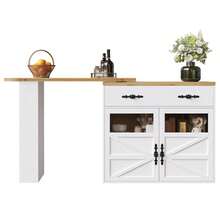 Extendable Bar Table With Storage (138-204*39*104cm), 360° Rotating Dining Bar, Modern Movable Bar Table, High Table Kitchen Island Bistro Table, Sideboard Cabinet With Shelves, White - White - View 7