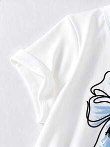 Toddler Girls' Cartoon Print Round Neck Short Sleeve Top And Cargo Pants Set - White - View 3