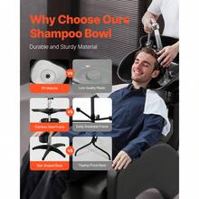 Portable Shampoo Bowl, Deep Shampoo Sink With Adjustable Height & Angle, Washing Hair Station Includes Drain Hose, Shower Head And Bucket, Salon Sink For Home & Barber Use, Black - With basin, single bucket - 查看 2