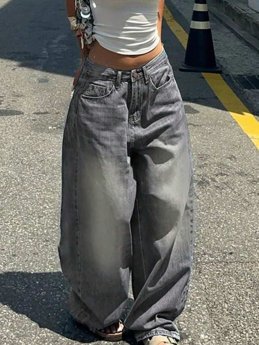 Teenagers' Fashionable Straight Leg Loose Fit Casual Jeans - Light Grey - View 1