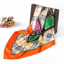 Women's Large Square Satin Scarf 90x90 Chic Polyester Printed - Orange - View 4