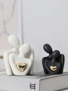 1 pieza Figura moderna y romántica de pareja abrazándose (medio juego), decorada con un corazón rojo, decoración única de resina abstracta de pareja abrazándose - Uso versátil, adecuada para decoración del hogar y la oficina, ideal para estanterías o entradas, también perfecta para la decoración del dormitorio y la sala de estar, y un regalo ideal para el Día de San Valentín. - Multicolor - Ver 3