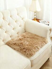 1pc Solid Color Plush Soft Chair Cushion, Room Decor Floor Mat - White - View 7