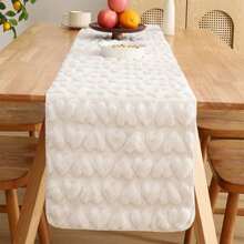 Valentines Day Table Runner Quilted Plush Heart Table Runner Kitchen Dining Table Decoration - White - View 1