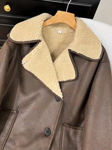GMFP Women's Fall/Winter Casual Elegant Oversized Fashionable Marbled Collar Warm Winter Detachable Collar Faux Leather Jacket Outerwear Women's Winter Coat New Year/Valentine's Day - Brown - View 7