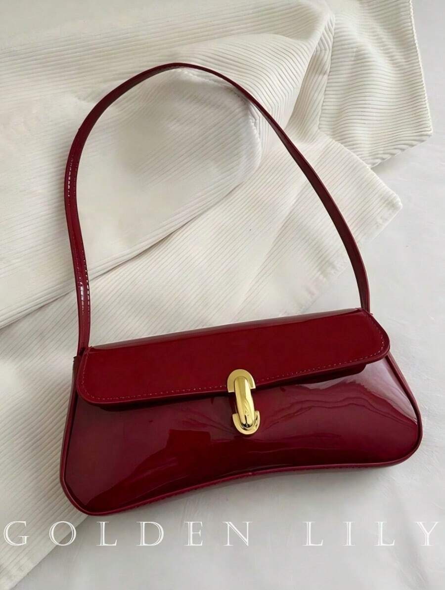 Women's Vintage Faux Oiled Leather Flap Decor One Shoulder Underarm Bag, Suitable For Dating, Outing, Party - 黑色 - 查看 1