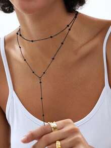 1pc Women's Chic Minimalist Gold Metal Ball Chain Multi-Layer Necklace (Random Bead Quantity) - Long Necklace - View 18