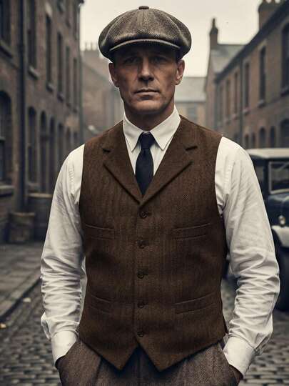 Hunting Aged Men's Tweed Vests Herringbone Waistcoats Retro Casual Wool Business Vest For Wedding Groomsmen, Slim Fit Suit Waistcoat