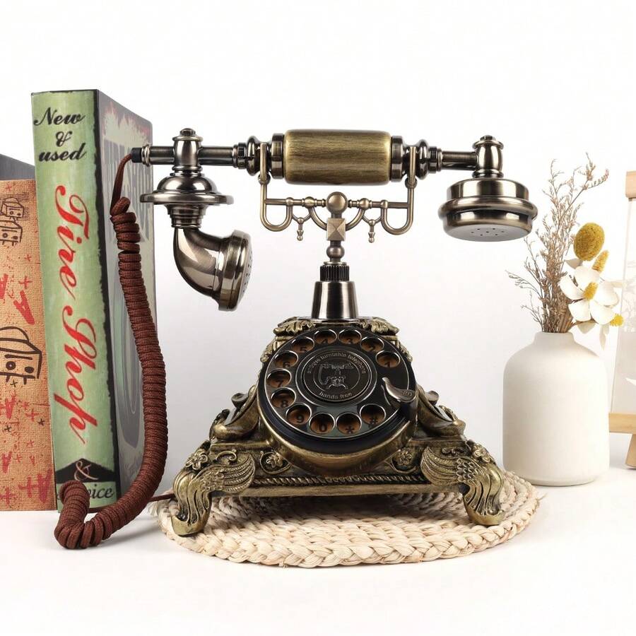 1pc Vintage Bronze Wedding Telephone, Retro Audio Guestbook, Unique Rotary Design, Factory Direct, Suitable For Recording Custom Audio Messages At Weddings & Events, No Telephone Communication Function, Only Audio Recording Feature - Bronze - View 1
