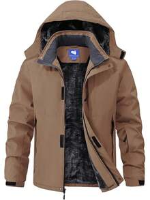 Men's Ski Jacket Winter Waterproof Snow Jacket Wool Lined Warm Heavy Parka With Hood - màu nâu - Xem 6