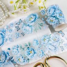 Journaling Scrapbook PET Tapes - Floral Scrapbooking Junk Journal Supplies, Flower Decorative Tapes Art Crafts, Aesthetic Washi Tapes Scrapbooking Supplies, Floral Journaling Tapes - 藍色牡丹 - 查看 1