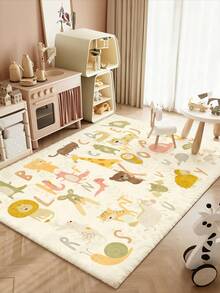 1件米色卡通动物字母图案地毯，仿羊毛材质，适用于客厅、卧室、浴室、厨房、餐厅、办公室、家居装饰、节日庆典等场合。 - 米色 - 查看 4