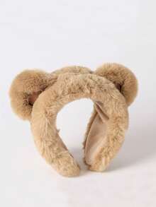 1pc Children's Outdoor Warm Cute Bear Plush Earmuffs, Autumn/Winter - A - View 3