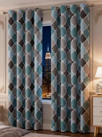 2 pièces Rideaux de luxe minimalistes à motif diamant - Motif imprimé diamant, 100% polyester filtrant la lumière avec œillets, convient pour le salon et la chambre à coucher, lavage à la main uniquement, sans tringles incluses, rideaux de Noël pour le salon, décoration de fête, sensation de luxe, rideaux à imprimé décoratif