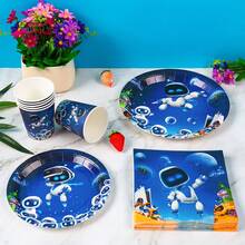 Bộ 51/25/8/1pc Đĩa, Khăn Giấy, Cốc, Khăn Trải Bàn Và Dây Treo Chủ Đề Robot Vũ Trụ Chúc Mừng Sinh Nhật Dùng Một Lần, Bộ Đồ Dùng Tiệc Cho 8 Khách, Đĩa Giấy Dùng Một Lần Phù Hợp Cho Tiệc Sinh Nhật, Tiệc Chủ Đề Đám Cưới, Dã Ngoại Gia Đình - Nhiều màu - Xem 5
