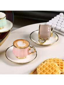 6 Sets Multi-Colored Ceramic Coffee Cups And Saucers, Suitable For Tea, Coffee, Milk, And Juice. Perfect For Home, Kitchen, Dining Room, And Leisure Settings. Especially Suitable For Outdoor Use, Weddings, Parties, Birthday Parties, And Banquets. - Multicolor - View 12