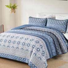 Boho Quilt Set King, Blue Bohemian Striped Patchwork Bedspread Coverlet Set With 2 Pillowcases, Lightweight Microfiber Floral Bedding Set 104*90, Boho Style - Hồng - Xem 2