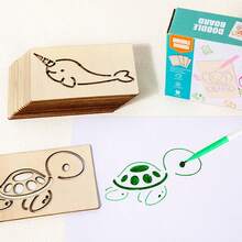 儿童木制镂空画板套装，适合男孩女孩绘画描摹，儿童圣诞节礼物和生日礼物 - 彩色 - 查看 7