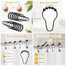 12 ganchos para cortina de ducha, anillos de cortina de ducha, color negro, a prueba dex ido para barras de ducha, ganchos de ducha de metal, de deslizamiento suave y rpido - Negro - Ver 1