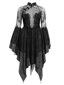 EVA LADY Đầm kiểu sườn xám Gothic cổ đứng tay loe, thích hợp cho tiệc chủ đề tối màu. - màu đen - Xem 17