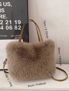 New Autumn/Winter Fluffy Small Square Handbag, Women's Crossbody Bag, Stylish Commuter Handbag, Shoulder Bag, Soft To The Touch, Convenient For Daily Commutes. - Brown - View 2